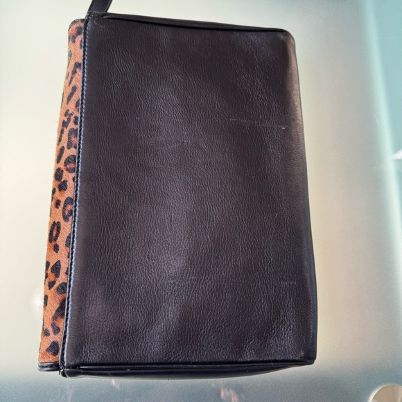 Fossil Black Leather Clutch Handbag Leopard Print - Picture 10 of 11